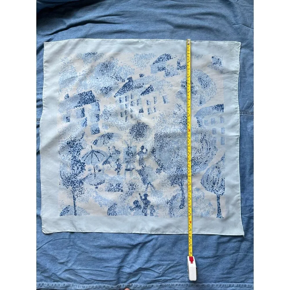 French Country Cottagecore Blue Toile Scenic Square Scarf Parisian Romantic 25.5